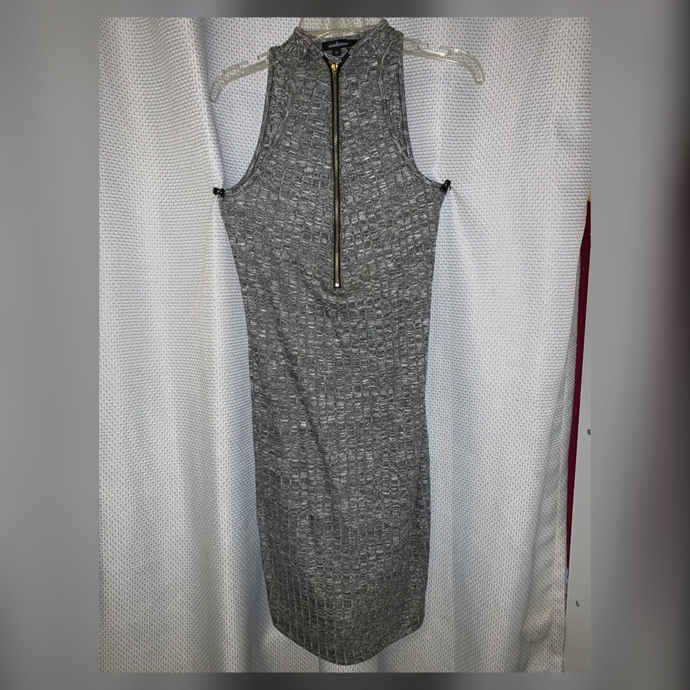 Ribbed Grey Zipper Dress